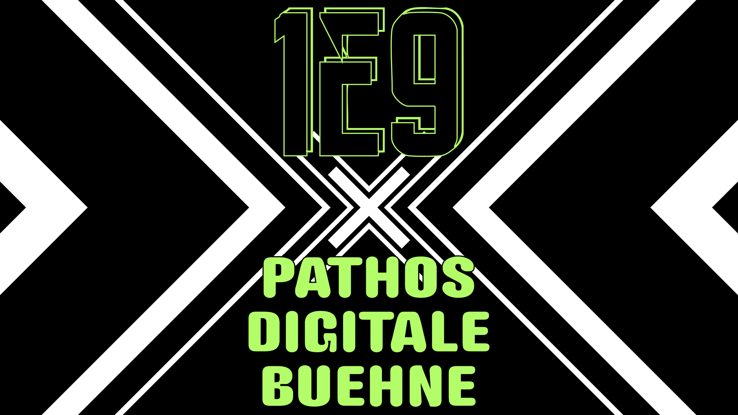 Eine schwarz-weiße Grafik mit neongrüner Schrift: 1E9 x digitale Bühne